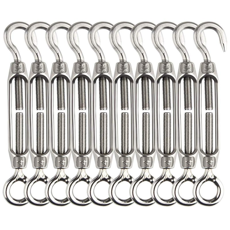 Lsqurel Turnbuckle 10PCS 304 Stainless Steel Turnbuckle Hook and Eye Heavy Duty M4 M6 M8 M10 Tensioner Adjustable Shade Sail Hardware for Tightening up Metal Cable Wire 5/32 1/4 5/16 3/8 - Image 1