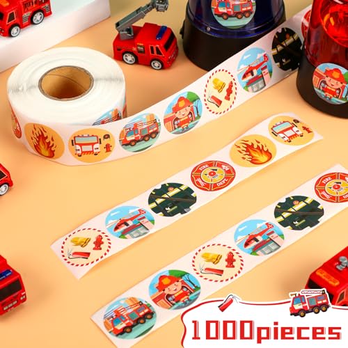Geyee 1000 Pcs Police Stickers Firefighter Sticker for Kids Firetruck Fireman Badge Toy Name Tag Roll for Party Favor School Education Event 8 StyleFirefighting - Image 5