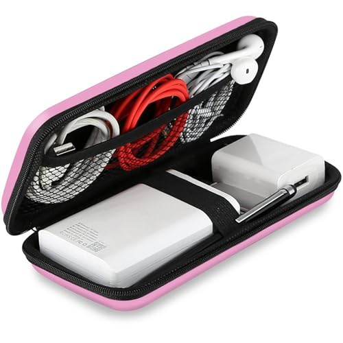 iMangoo Shockproof Travel Essentials Organizer Charger Case, Space-Optimized Small Zipper Electronics Accessories Pouch Tech Cord Cable Power Bank Storage for Women Men, 6.5x3.2x1 In (Pink) - Image 1