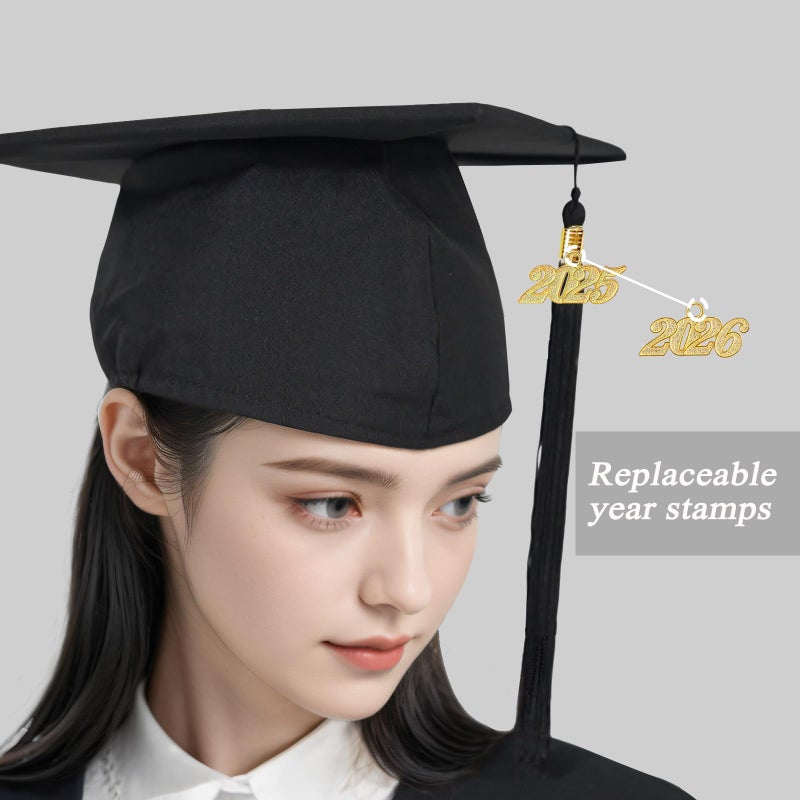GAMYPET Black Graduation Gown and Cap Set with Matching Tassel and 2026 Year Charm Golden 72" Stole and Black Graduation Diploma Holder - Image 3