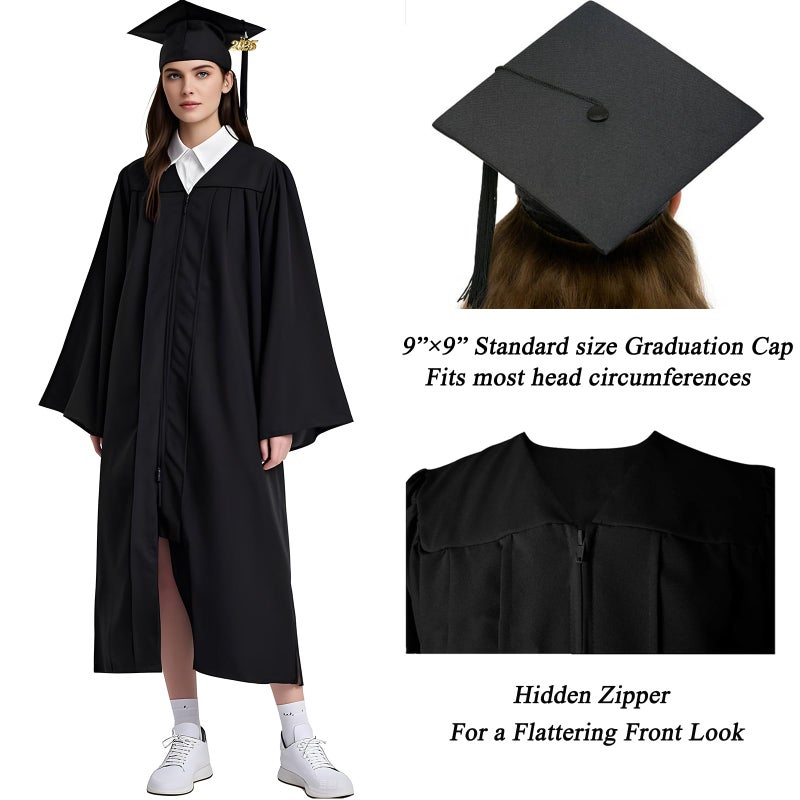 GAMYPET Black Graduation Gown and Cap Set with Matching Tassel and 2026 Year Charm Golden 72" Stole and Black Graduation Diploma Holder - Image 2