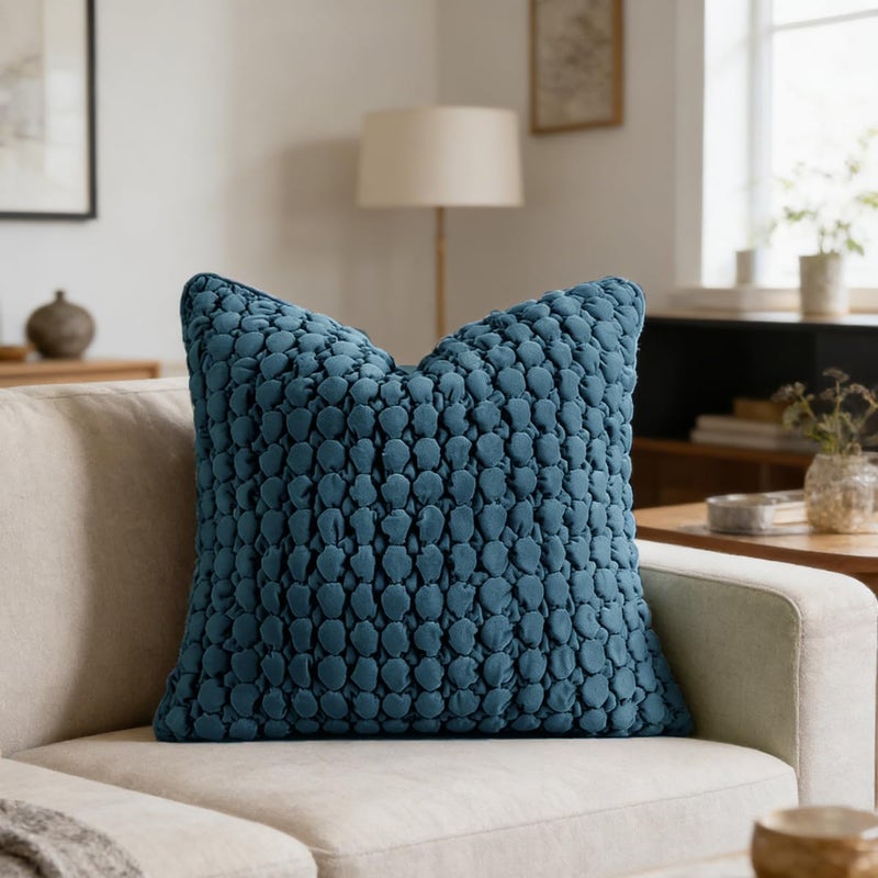 COCOPLOCEUS Pillow Cover 24x24 1 Piece Velvet Euro Sham Decorative Farmhouse Pillowcase Boho Square Cushion Covers Soft Bubble Texture for Couch Sofa Bed Bedroom Car Living Room，Blue - Image 1