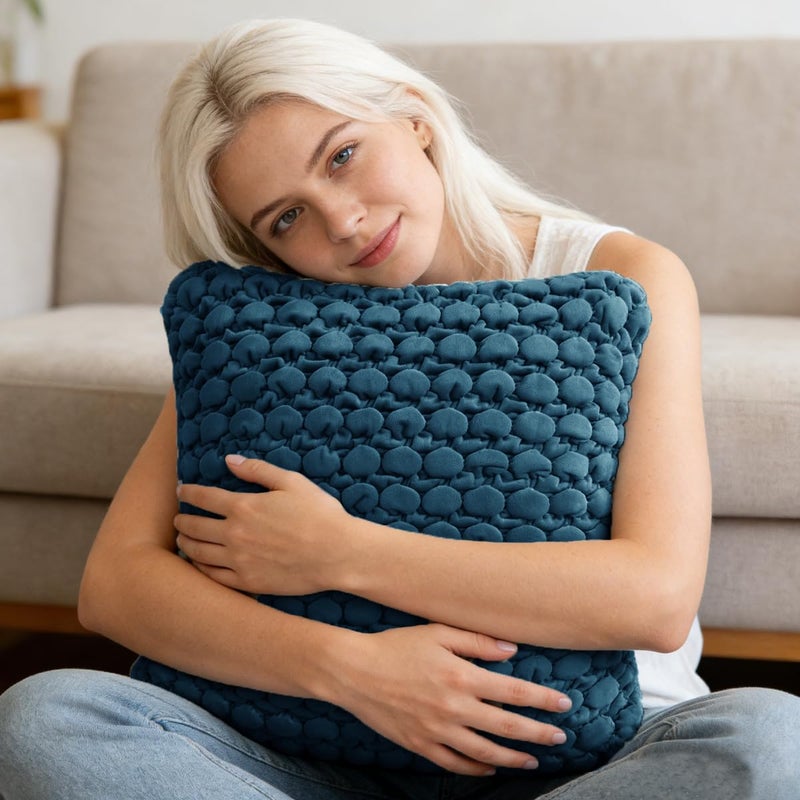 COCOPLOCEUS Pillow Cover 24x24 1 Piece Velvet Euro Sham Decorative Farmhouse Pillowcase Boho Square Cushion Covers Soft Bubble Texture for Couch Sofa Bed Bedroom Car Living Room，Blue - Image 3
