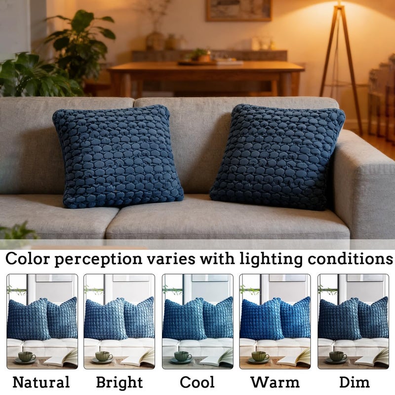 COCOPLOCEUS Pillow Cover 24x24 1 Piece Velvet Euro Sham Decorative Farmhouse Pillowcase Boho Square Cushion Covers Soft Bubble Texture for Couch Sofa Bed Bedroom Car Living Room，Blue - Image 2