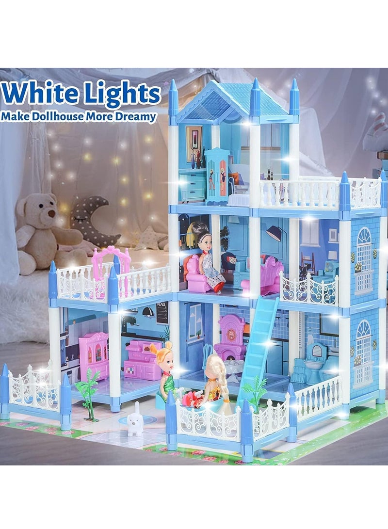 Doll House for Girls 2 3 4 5 6 7 8 Year Old - 3-Story 6 Rooms Dollhouse with 3 Dolls Light Accessories Furniture and Play Mat, DIY Pretend Dream House Toy Gift for Kids  - Image 2