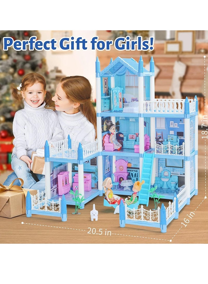 Doll House for Girls 2 3 4 5 6 7 8 Year Old - 3-Story 6 Rooms Dollhouse with 3 Dolls Light Accessories Furniture and Play Mat, DIY Pretend Dream House Toy Gift for Kids  - Image 4