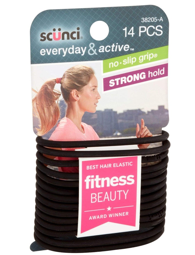 Scunci Black Gel Elastics, No Slip Grip, Strong Hold-Ponytailers, 14 Count (Pack of 1) - Image 1