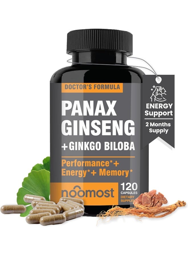 NooMost Men's and Women's Korean Red Panax Ginseng with Ginkgo Biloba, 120 Vegan Capsules - Image 1