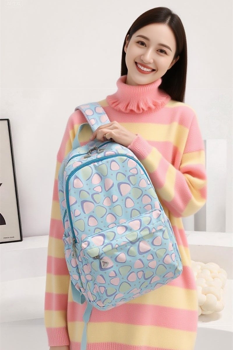 Beautiful Cute Pastel - Colored Geometric Pattern Student Backpack - Image 5