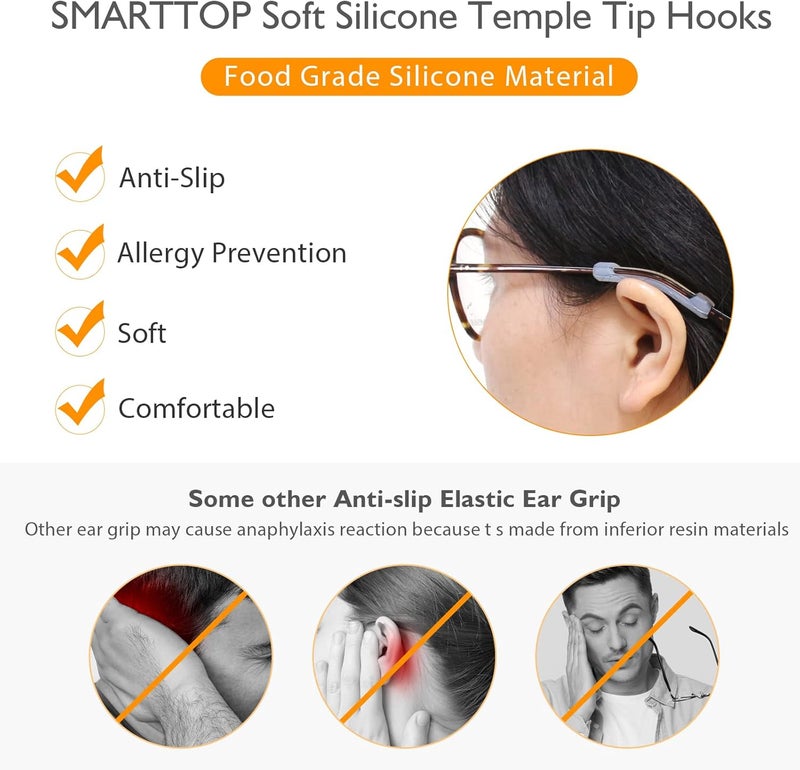 SMARTTOP Silicone Eyeglasses Temple Tips Sleeve Retainer, Anti-Slip Elastic Glasses Ear Grip Comfort Eyeglasses Retainers Behind The Ears for Reading Glasses Sunglasses - Image 2