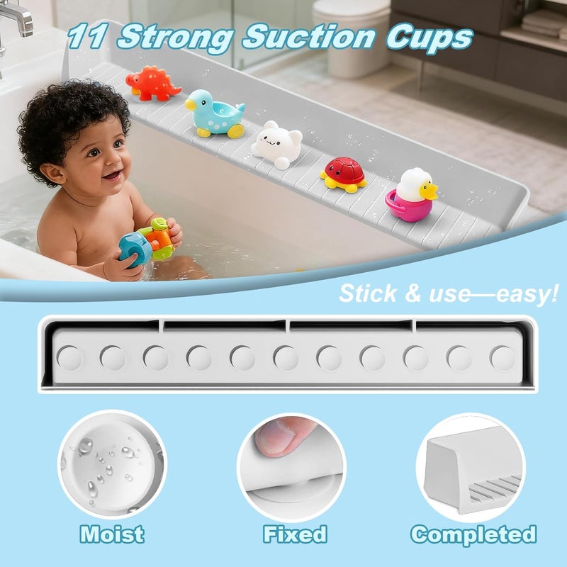 ZingFsh Bathtub Splash Guard for Kids,2.6 FT Silicone Bathtub Play Shelf with 11 Suction Cups, Bath Tub Ledge Shelf for Kids, Prevents Water Spills in Bathroom (Grey) - Image 5