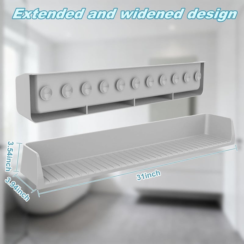 ZingFsh Bathtub Splash Guard for Kids,2.6 FT Silicone Bathtub Play Shelf with 11 Suction Cups, Bath Tub Ledge Shelf for Kids, Prevents Water Spills in Bathroom (Grey) - Image 4