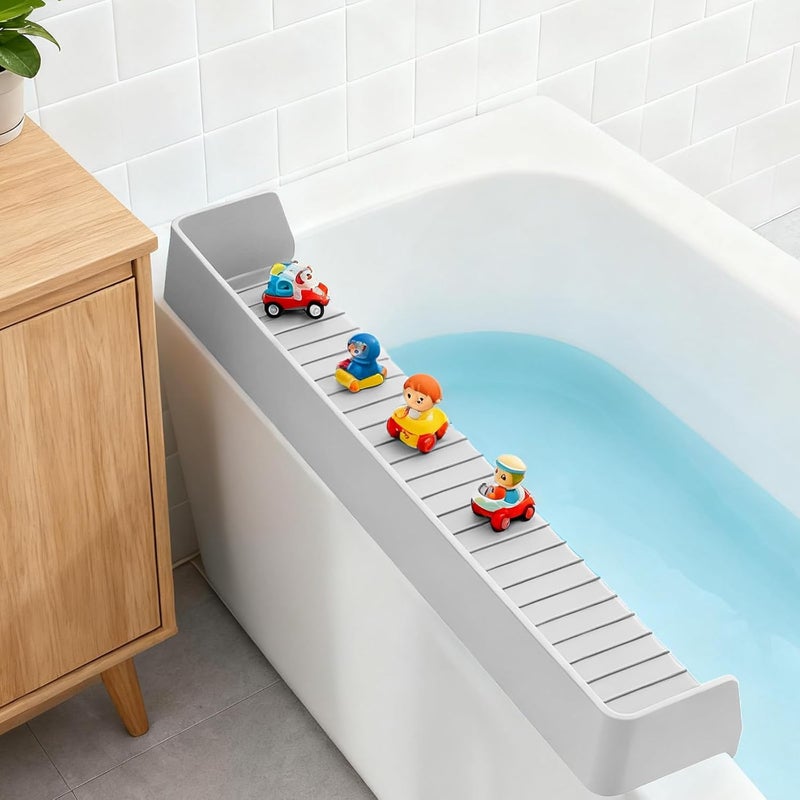 ZingFsh Bathtub Splash Guard for Kids,2.6 FT Silicone Bathtub Play Shelf with 11 Suction Cups, Bath Tub Ledge Shelf for Kids, Prevents Water Spills in Bathroom (Grey) - Image 1