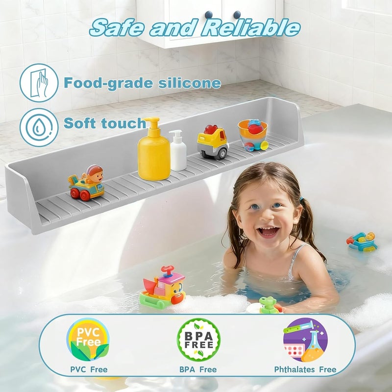 ZingFsh Bathtub Splash Guard for Kids,2.6 FT Silicone Bathtub Play Shelf with 11 Suction Cups, Bath Tub Ledge Shelf for Kids, Prevents Water Spills in Bathroom (Grey) - Image 3