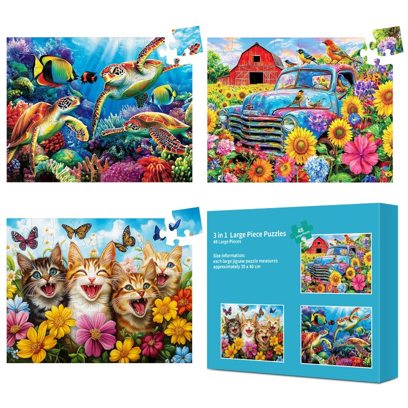 Edsjegn 3 Packs 48 Large Piece Puzzle for SeniorsDementia Alzheimers Products Activities for Elderly AdultsAlzheimers Puzzle Memory Cognitive Games Easy Jigsaw Puzzle Gifts with 3 Storage Bags - Image 3