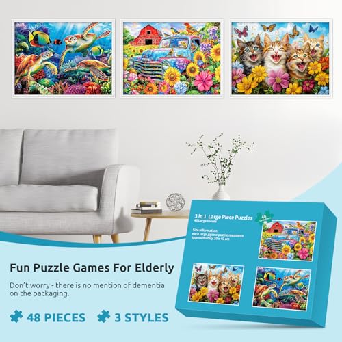 Edsjegn 3 Packs 48 Large Piece Puzzle for SeniorsDementia Alzheimers Products Activities for Elderly AdultsAlzheimers Puzzle Memory Cognitive Games Easy Jigsaw Puzzle Gifts with 3 Storage Bags - Image 5