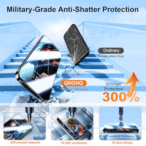 QHOHQ [1-Second Auto-Install] 3 Pack Screen Protector for iPhone 17 + 1 Set Camera Lens Protector, 9H+ Shatterproof Tempered Glass, [12FT Military Grade Protection], Anti-Fingerprint, Case Friendly - Image 3