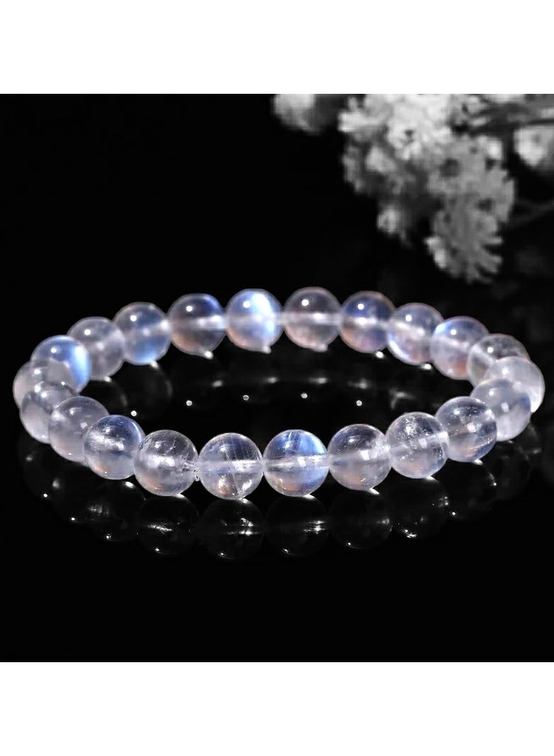 HADIGEMS Beautiful Blue Sheen Moon Stone Gemstone Strech Bracelet 6mm - Image 1