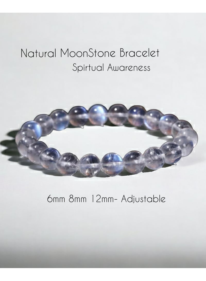 HADIGEMS Beautiful Blue Sheen Moon Stone Gemstone Strech Bracelet 6mm - Image 2