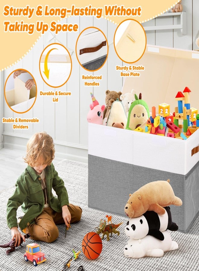 Mabahoo Large Toy Box, Collapsible Sturdy Storage Chest With Lids, Kids Toy Chest Storage Organizer Toddler Bin Boxes for Living Room, Bedroom, Nursery, 25"x13"x16", White & Gray - Image 4