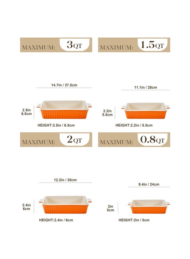 MALACASA Bakeware Set of 4, Porcelain Baking Pans Set for Oven, Casserole Dish, Ceramic Rectangular Baking Dish Lasagna Pans for Cooking Cake Kitchen, Orange(9.4"/11.1"/12.2"/14.7"), Series BAKE.BAKE - Image 2