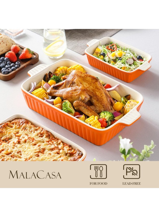 MALACASA Bakeware Set of 4, Porcelain Baking Pans Set for Oven, Casserole Dish, Ceramic Rectangular Baking Dish Lasagna Pans for Cooking Cake Kitchen, Orange(9.4"/11.1"/12.2"/14.7"), Series BAKE.BAKE - Image 3