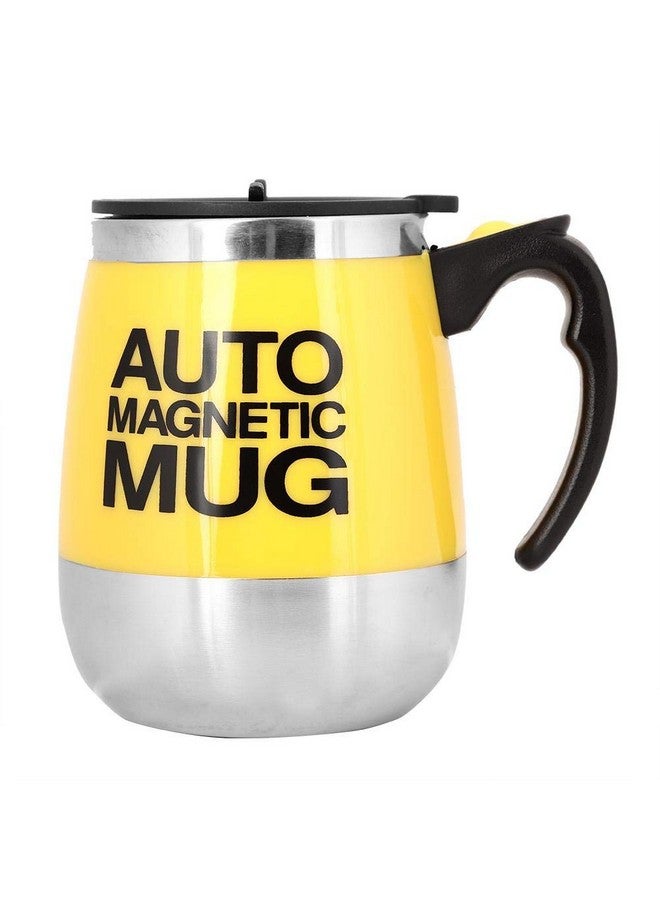 Fdit Button Activated Auto Drink Mixing Coffee Stirring Mug Stainless Steel Home Office(Yellow) - Image 1