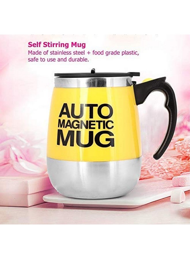 Fdit Button Activated Auto Drink Mixing Coffee Stirring Mug Stainless Steel Home Office(Yellow) - Image 4