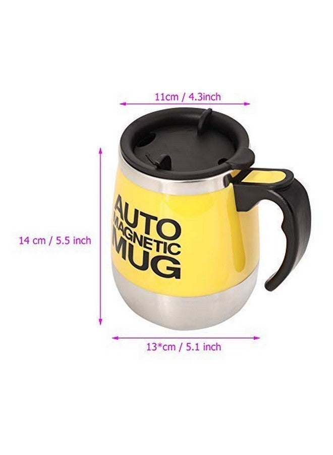 Fdit Button Activated Auto Drink Mixing Coffee Stirring Mug Stainless Steel Home Office(Yellow) - Image 3