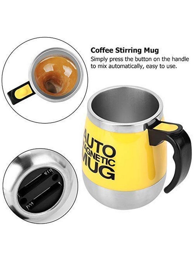 Fdit Button Activated Auto Drink Mixing Coffee Stirring Mug Stainless Steel Home Office(Yellow) - Image 2