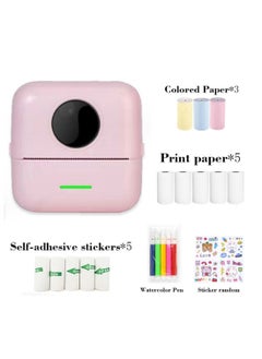 Thermal Mini Printer,Bluetooth Printer for Phone, Wireless Label Printer with Tape，Compatible with iOS&Android Printer X5 powder+5 stickers+5 regular paper+3 colored paper+6 colored pens+1 sticker