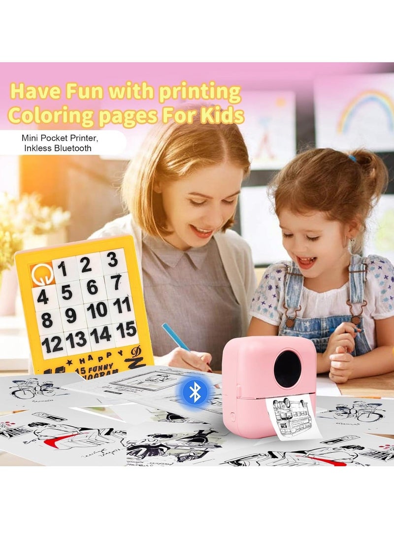 Kidle Thermal Mini Printer,Bluetooth Printer for Phone, Wireless Label Printer with Tape，Compatible with iOS&Android Printer X5 powder+5 stickers+5 regular paper+3 colored paper+6 colored pens+1 sticker  - Image 2