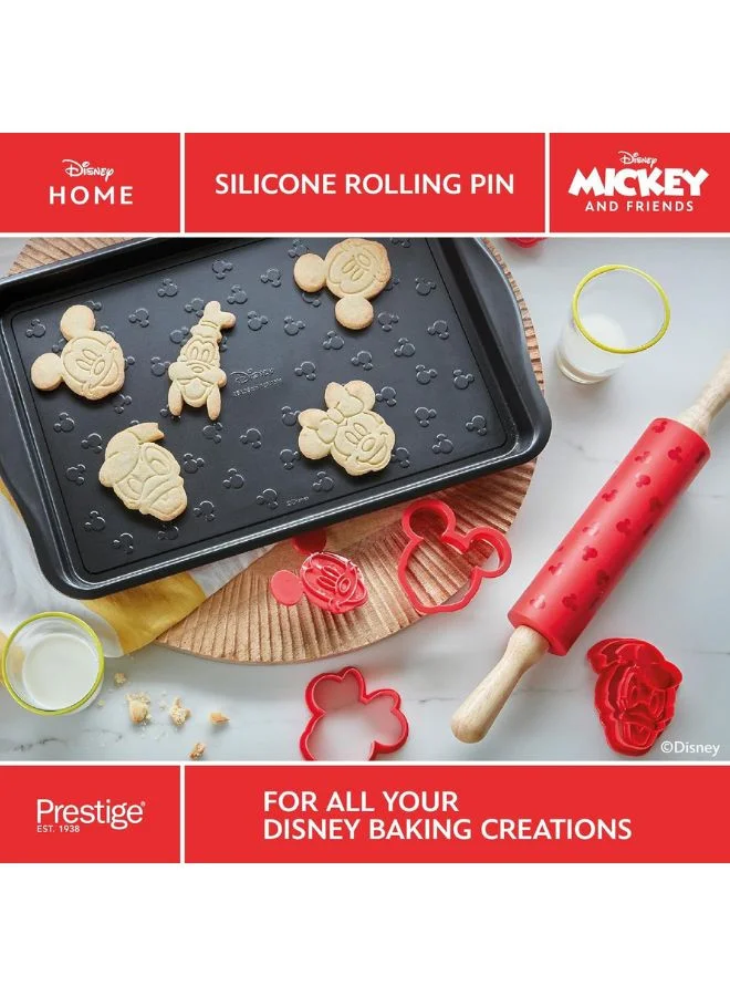 Prestige Prestige New Disney Bake with Mickey Mouse Silicone Rolling Pin for Baking with Wooden Handles & Non Stick Silicone Barrel, 45cm