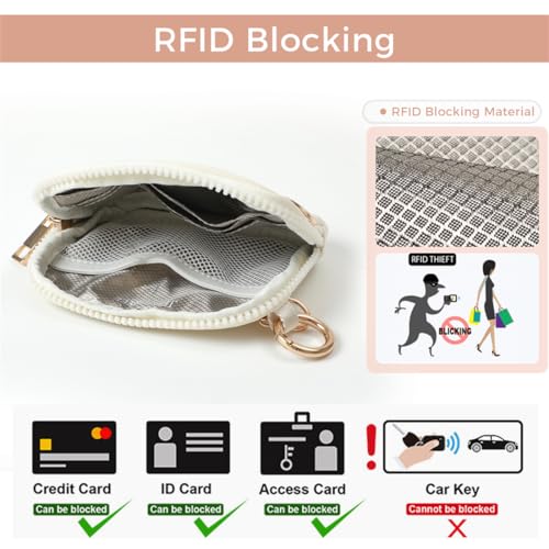 JEEBURYEE Wristlet Keychain Wallets for Women RFID Blocking Credit Card Holder Small Zipper Coin Purse Change Pouch with ID Window and Detachable Wrist Strap Beige - Image 4