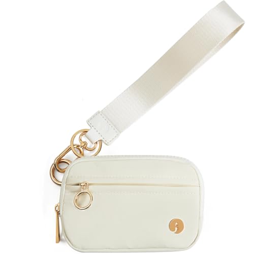 JEEBURYEE Wristlet Keychain Wallets for Women RFID Blocking Credit Card Holder Small Zipper Coin Purse Change Pouch with ID Window and Detachable Wrist Strap Beige - Image 1