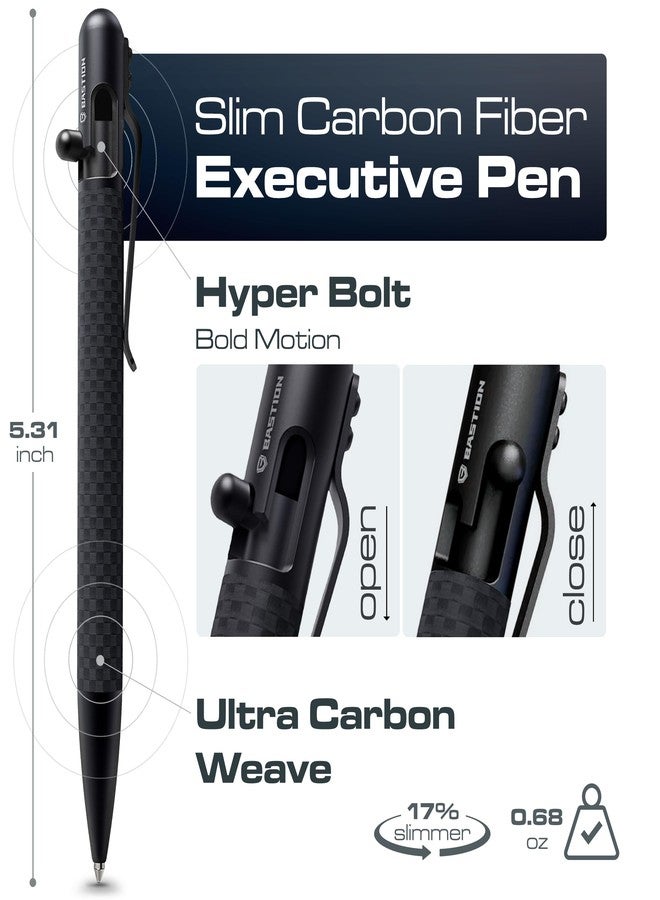 BASTION Bolt Action Pen, Carbon Fiber Jet Black Slim, HyperBolt EDC Pen, Refillable Lightweight Writing Pen, Premium Graduation Gift, Executive Pocket Pen - Image 2