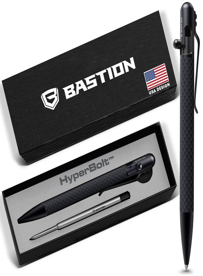 BASTION Bolt Action Pen, Carbon Fiber Jet Black Slim, HyperBolt EDC Pen, Refillable Lightweight Writing Pen, Premium Graduation Gift, Executive Pocket Pen - Image 1