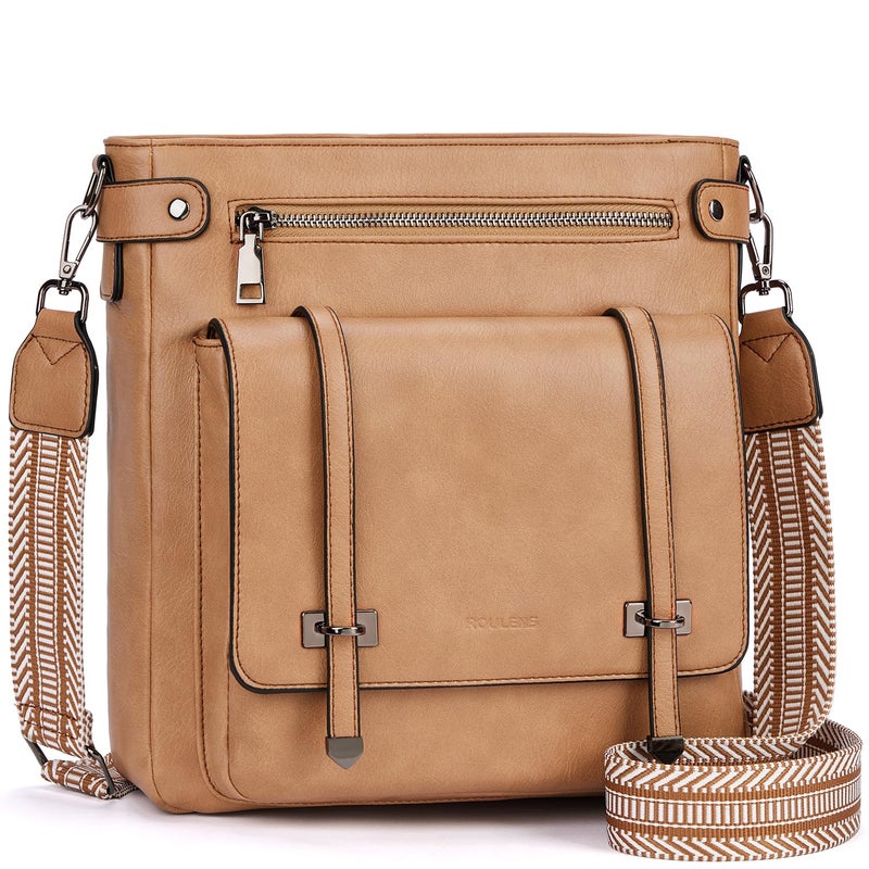 Roulens Crossbody Bags for Women,Multi Pocket Crossbody Purses Vegan Leather Shoulder Handbags Travel Purse Adjustable Strap - Image 1