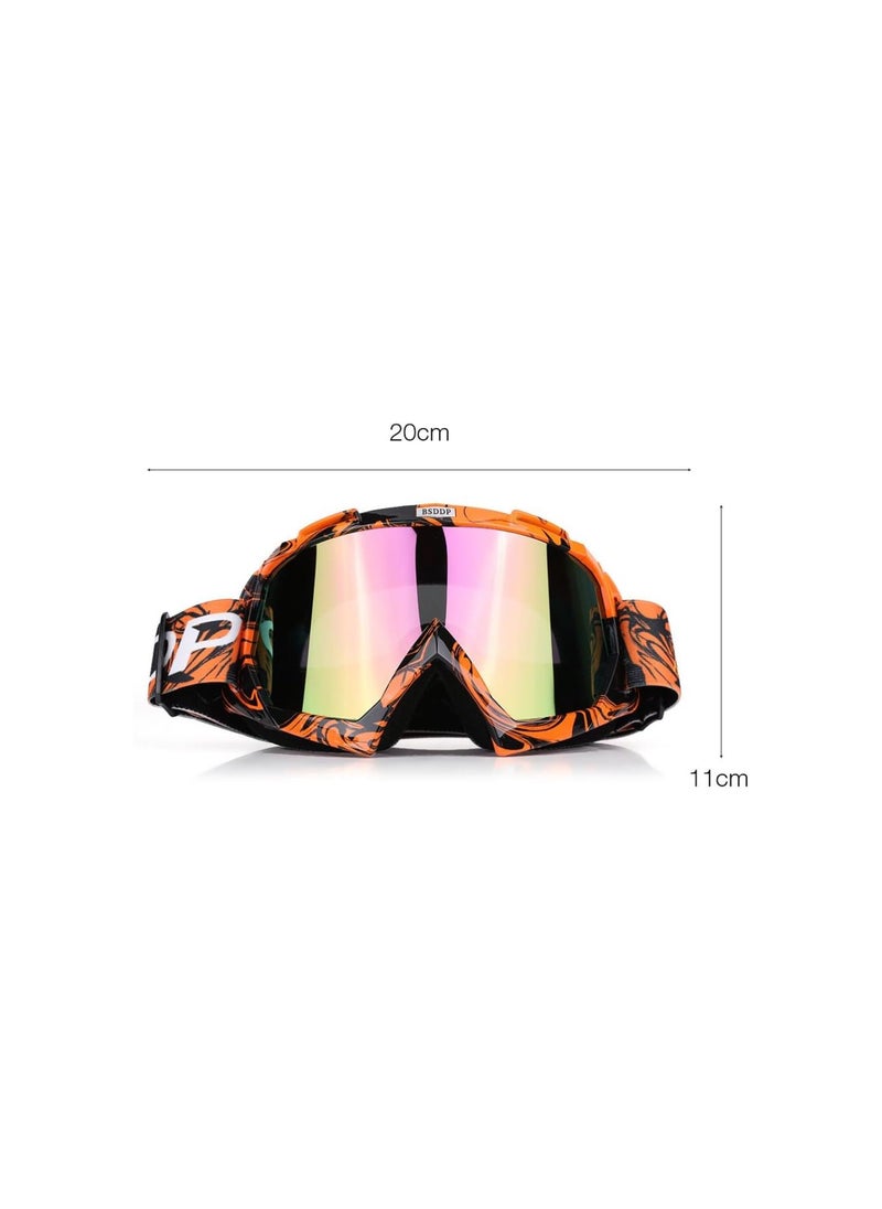 Generic - Motorcycle Goggles, Motorcycle Motocross Off Road Dirt Bike Racing Goggles Glasses Eyes Protection(Orange frame + colorful lens) - Image 1