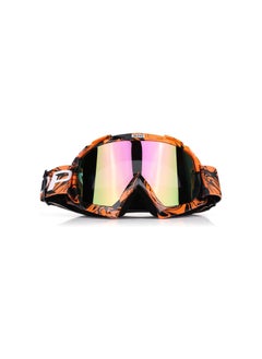 Motorcycle Goggles, Motorcycle Motocross Off Road Dirt Bike Racing Goggles Glasses Eyes Protection(Orange frame + colorful lens)