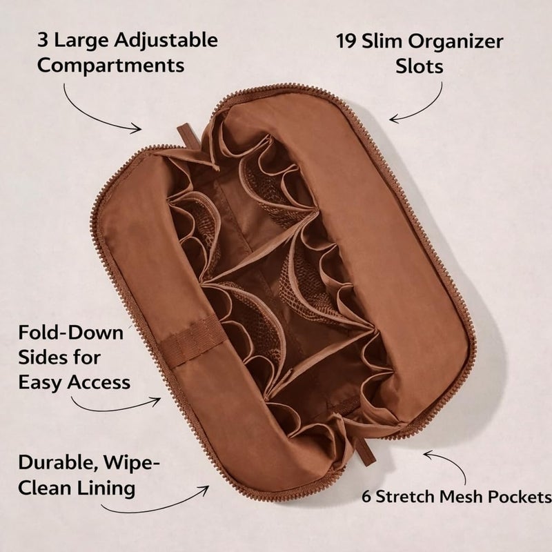 APT 1101 Large Standing Foldable Makeup Bag for Travel, Vertical Folding Down Design, Organized Cosmetic & Skincare Bag for 2â€“4 Week Trips (Chocolate) - Image 2