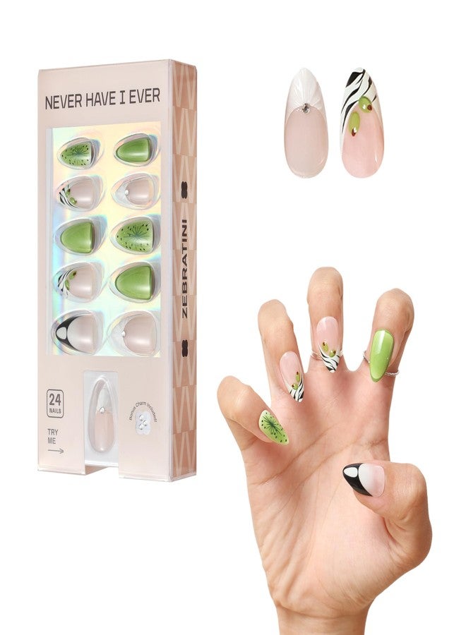 Never Have I Ever ZEBRATINI Short Almond Press On Nails 24 Piece Soft Gel False Nails for Everyday Wear Reusable Comfortable Fit for Women As Seen on Shark Tank - Image 3