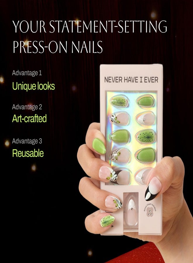 Never Have I Ever ZEBRATINI Short Almond Press On Nails 24 Piece Soft Gel False Nails for Everyday Wear Reusable Comfortable Fit for Women As Seen on Shark Tank - Image 5