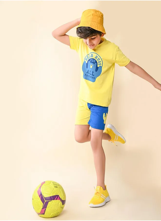 LILPICKS Smiley Print T-Shirt & Colorblock Shorts Set