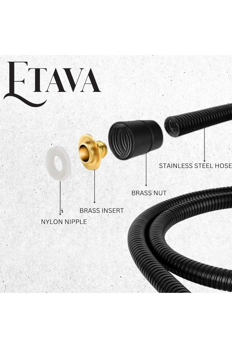 إيتافا خرطوم دش من الفولاذ المقاوم للصدأ باللون الأسود المطفي بطول 120 سم مع شريط تفلون | خرطوم مرن مطلي كهربائيًا مع وصلات نحاسية – للاستخدام في الحمام وغسل الحيوانات والتنظيف - Image 3