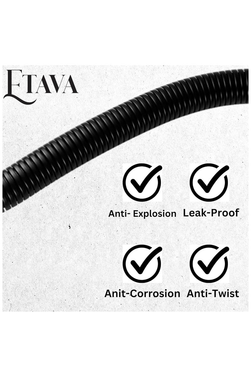 إيتافا خرطوم دش من الفولاذ المقاوم للصدأ باللون الأسود المطفي بطول 120 سم مع شريط تفلون | خرطوم مرن مطلي كهربائيًا مع وصلات نحاسية – للاستخدام في الحمام وغسل الحيوانات والتنظيف - Image 4