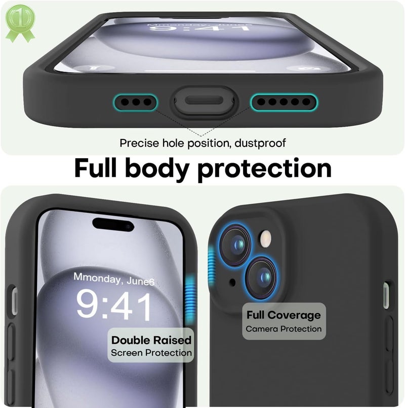 Mobistyle Designed for iPhone 15 Cover Soft Liquid Silicone Slim Protective Shockproof with Anti-Scratch Microfiber Lining Phone Back Cover Case (Black) - Image 2