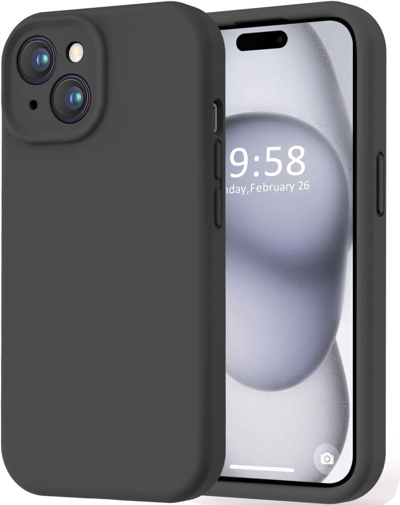 Mobistyle Designed for iPhone 15 Cover Soft Liquid Silicone Slim Protective Shockproof with Anti-Scratch Microfiber Lining Phone Back Cover Case (Black) - Image 1