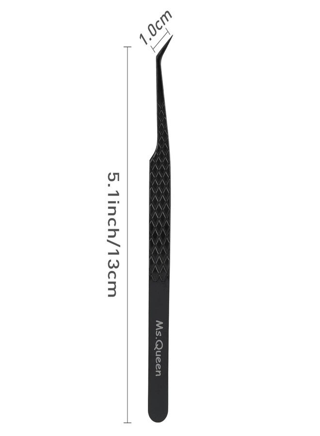 Ms.Queen Lash Extension Tweezers, Professional 45 Degree Fiber Grip Tweezers for Eyelash Extensions,Black - Image 5