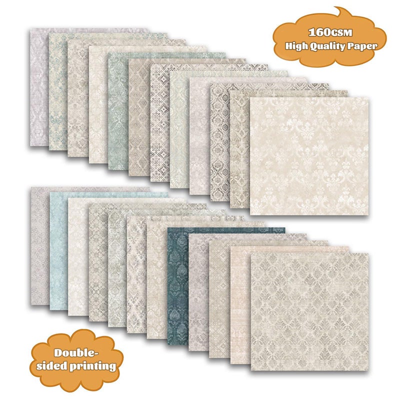 Colabrili 24 Pack Scrapbook Paper 12 Ã— 12 Textured Patterned Paper, Vintage Double-Sided Decorative Craft Papers Scrapbooking Supplies for DIY Card Making Photo Album Journal Decor (Damask Linen Texture) - Image 4